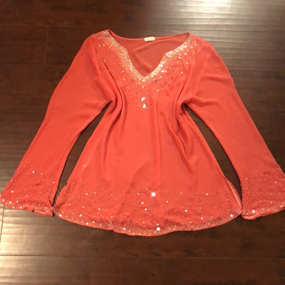 Tops - 🔵Sequined Coral Tunic
